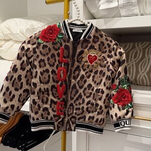 Dolce Gabbana Leopard Print Kids Jacket with Red Accents